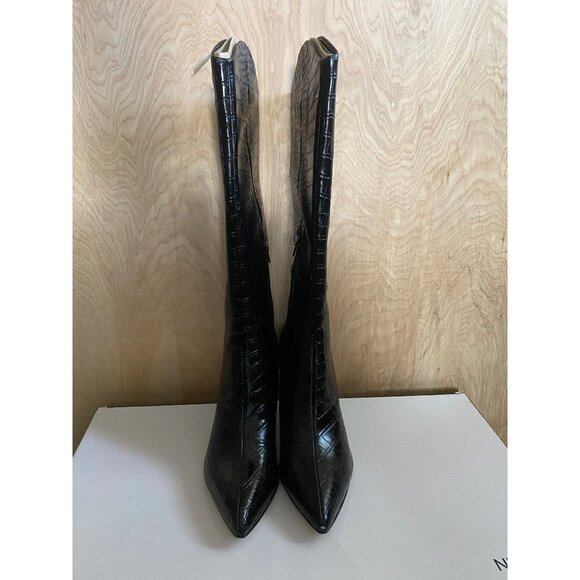 Nine West Women's "Erli" High Heel Black Croc Embossed Faux Leather Sz 10 NIB - Picture 4 of 11